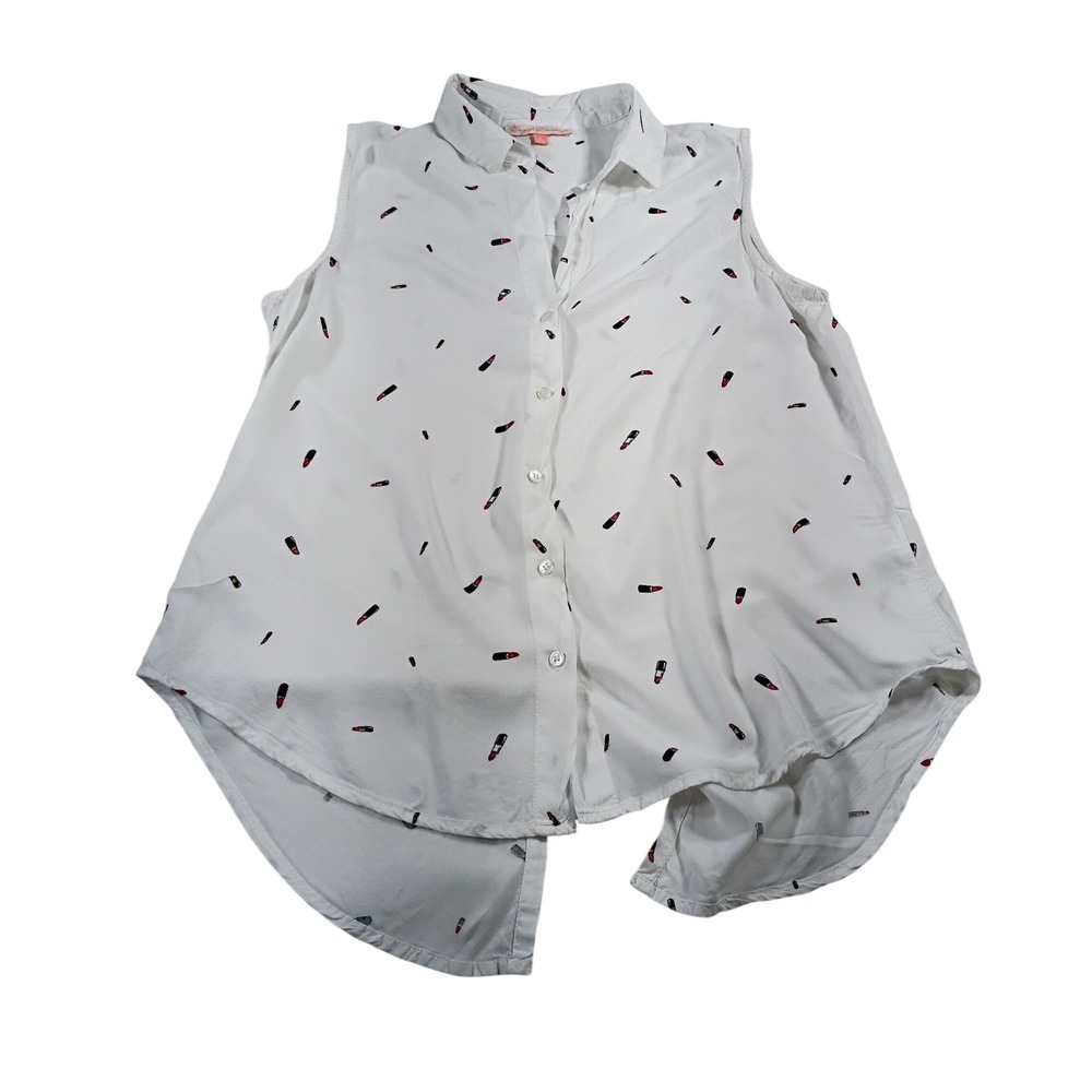 English Laundry Lipstick Print Top Womens Small White Sleeveless Button Down Exc
